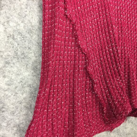 Juicy Couture Top M Long Sleeve Swing Waffle Knit Embellished Bling Raw Edge Red - Picture 3 of 12